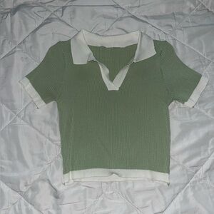Vintage Collared T-Shirt Mint Green and White